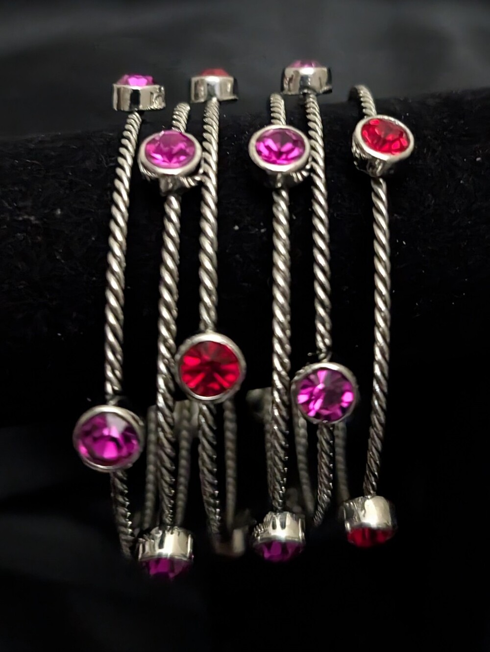 #39. Vintage Set Of 6 Silver Bangles With Pink & Red Stones